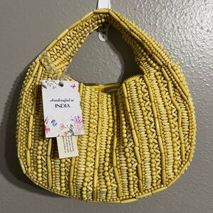 Handcrafted in India Yellow Beaded Shoulder Bag Purse NWT TikTok Viral Style
